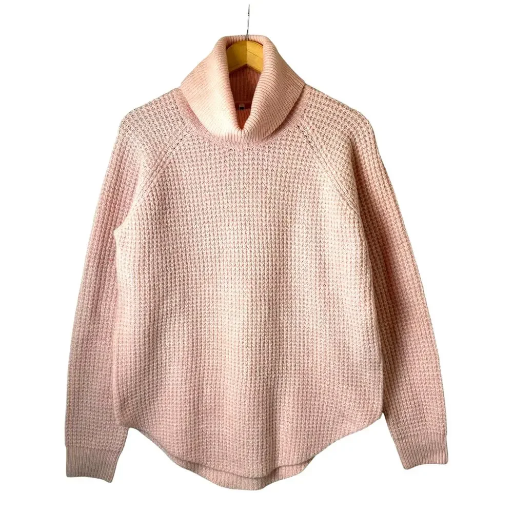Kuhl Women's Sienna Sweater Medium Pink Waffleknit Turtleneck Cozy Gorpcore